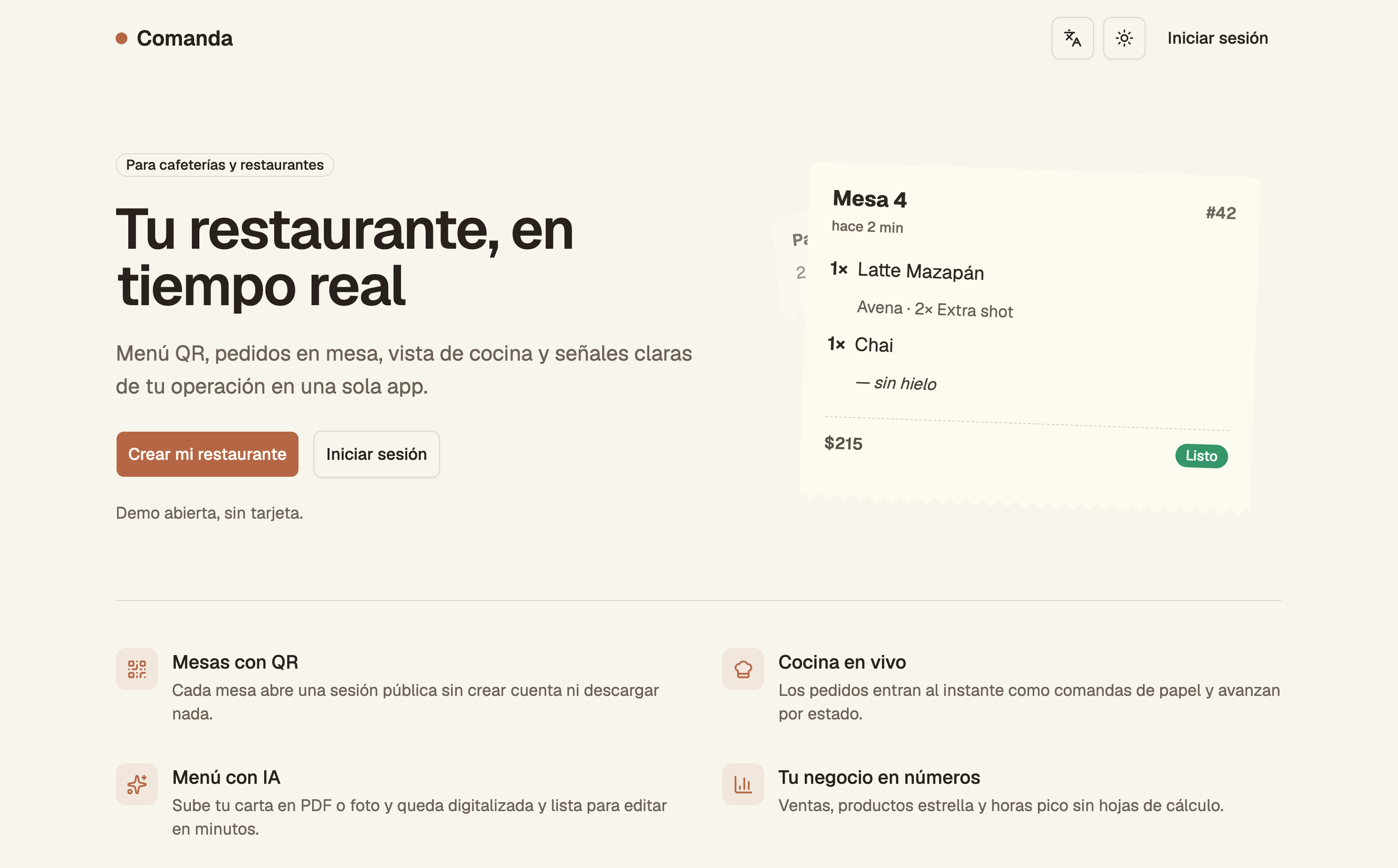 Comanda — real-time ordering and kitchen system for restaurants (1/3)