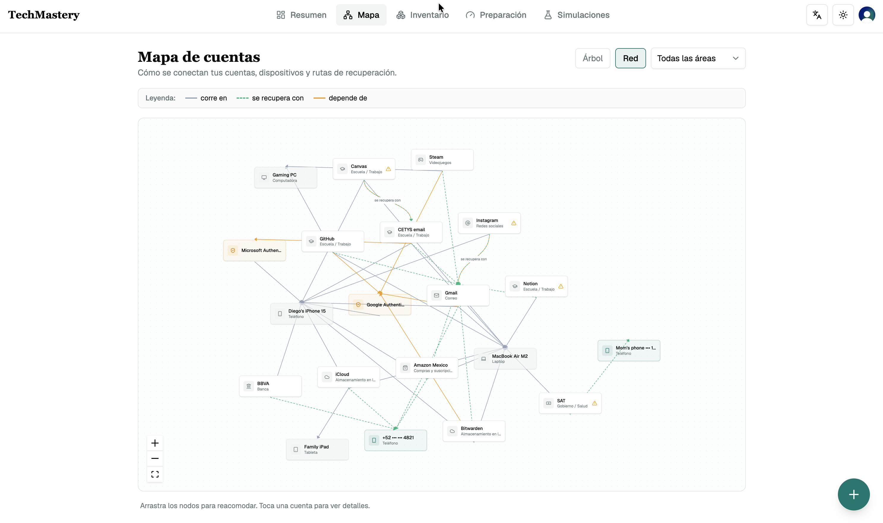 TechMastery — cybersecurity workshop tool with an account-dependency map (2/2)